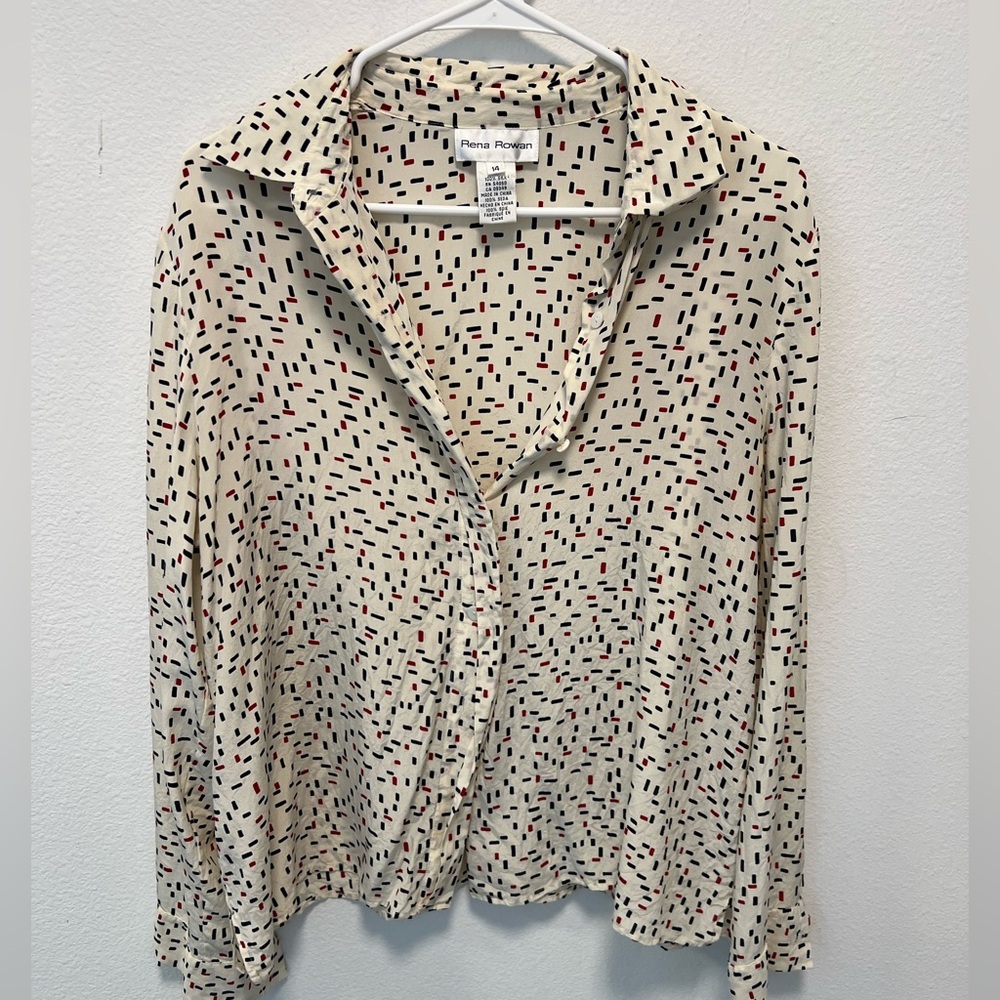 100% Silk - Rena Rowan Abstract Print Button Front Blouse Size 14